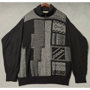 All Alpaca Men's Size Large Gray Black 100% Baby Alpaca Sweater‎ 1/4 Zip L/S
